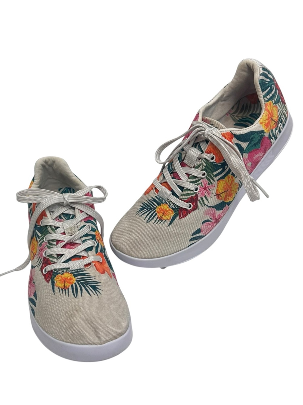 NOBULL Floral Canvas Lace Up Sneakers Beige Tropical Print Unisex WMS 10.5 MEN 9
